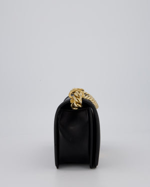 Chanel Black Medium Boy Bag in Lambskin Quilted Leather with Brushed Gold Hardware