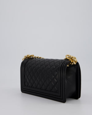 Chanel Black Medium Boy Bag in Lambskin Quilted Leather with Brushed Gold Hardware