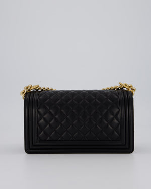 Chanel Black Medium Boy Bag in Lambskin Quilted Leather with Brushed Gold Hardware