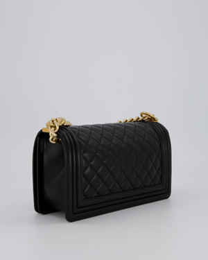 Chanel Black Medium Boy Bag in Lambskin Quilted Leather with Brushed Gold Hardware