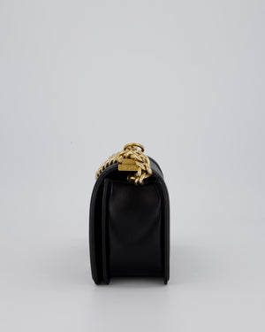 Chanel Black Medium Boy Bag in Lambskin Quilted Leather with Brushed Gold Hardware