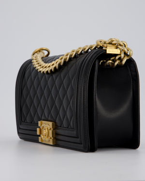 Chanel Black Medium Boy Bag in Lambskin Quilted Leather with Brushed Gold Hardware