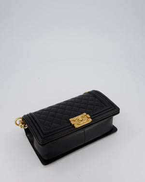 Chanel Black Medium Boy Bag in Lambskin Quilted Leather with Brushed Gold Hardware