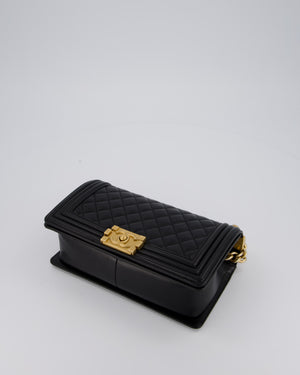 Chanel Black Medium Boy Bag in Lambskin Quilted Leather with Brushed Gold Hardware