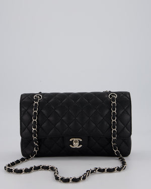 Chanel Medium Black Classic Double Flap Bag in Caviar Leather with Silver Hardware