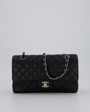 Chanel Medium Black Classic Double Flap Bag in Caviar Leather with Silver Hardware