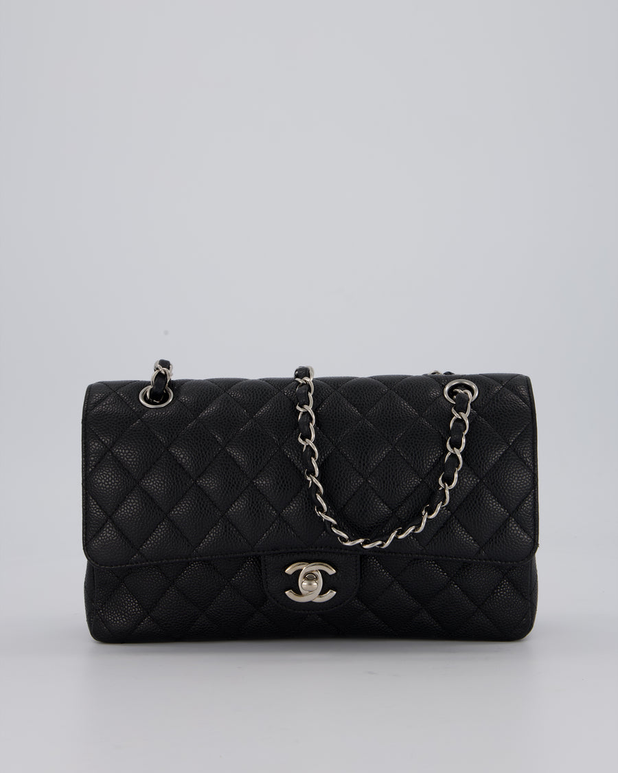 Chanel Medium Black Classic Double Flap Bag in Caviar Leather with Silver Hardware