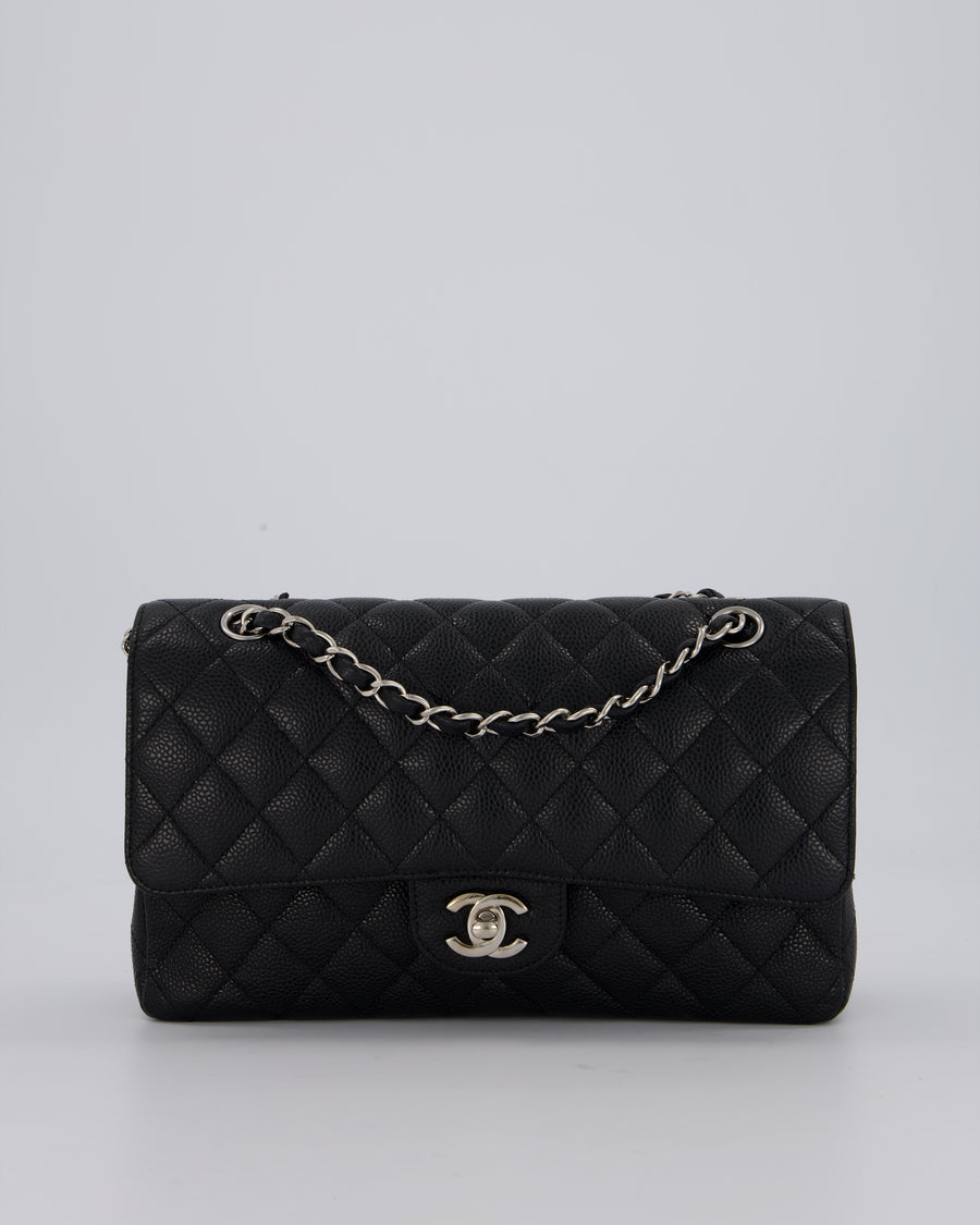 Chanel Medium Black Classic Double Flap Bag in Caviar Leather with Silver Hardware