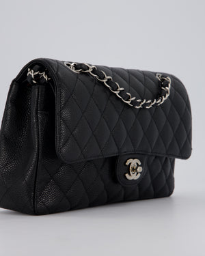 Chanel Medium Black Classic Double Flap Bag in Caviar Leather with Silver Hardware