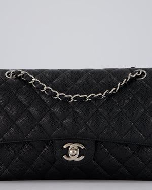 Chanel Medium Black Classic Double Flap Bag in Caviar Leather with Silver Hardware