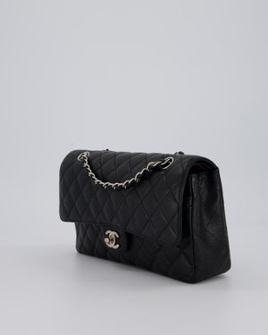 Chanel Medium Black Classic Double Flap Bag in Caviar Leather with Silver Hardware