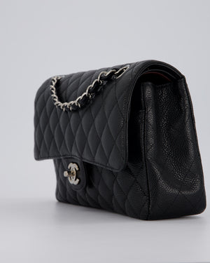 Chanel Medium Black Classic Double Flap Bag in Caviar Leather with Silver Hardware