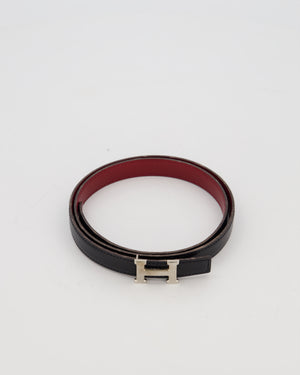 Hermès Au Carré Reversible Belt in Noir Swift Leather and Rouge Interior with Palladium H Buckle 80cm