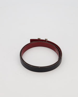 Hermès Au Carré Reversible Belt in Noir Swift Leather and Rouge Interior with Palladium H Buckle 80cm