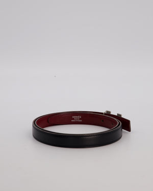 Hermès Au Carré Reversible Belt in Noir Swift Leather and Rouge Interior with Palladium H Buckle 80cm