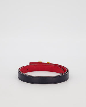 Hermès Au Carré Reversible Belt in Bleu Navy with Rouge De Coeur Interior and Gold H Buckle 75cm