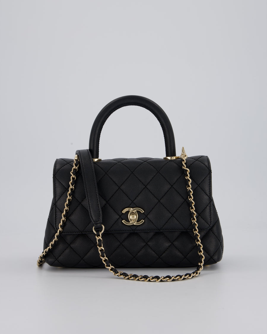 Chanel Small Coco Top Handle In Caviar Quilted Leather with Champagne Gold Hardware
