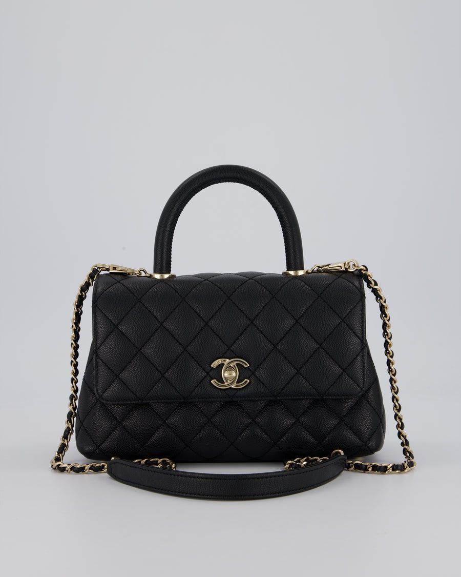 Chanel Small Coco Top Handle In Caviar Quilted Leather with Champagne Gold Hardware