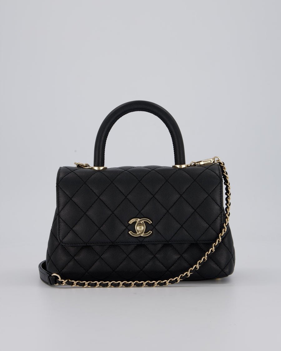 Chanel Small Coco Top Handle In Caviar Quilted Leather with Champagne Gold Hardware