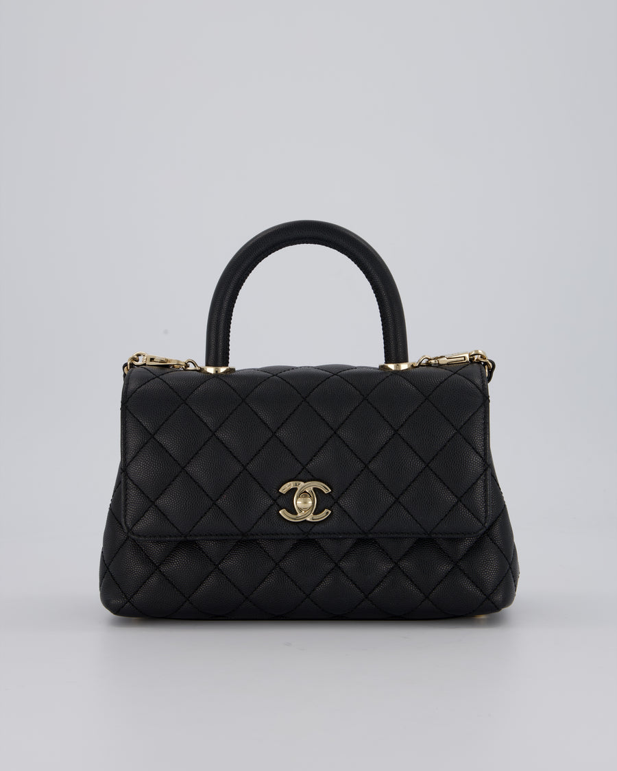 Chanel Small Coco Top Handle In Caviar Quilted Leather with Champagne Gold Hardware
