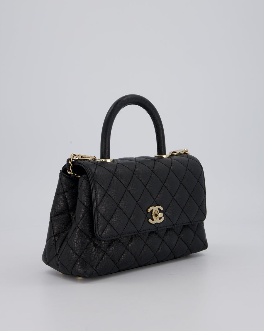 Chanel Small Coco Top Handle In Caviar Quilted Leather with Champagne Gold Hardware