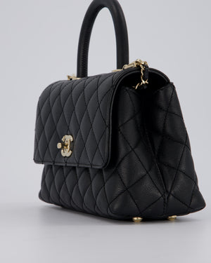 Chanel Small Coco Top Handle In Caviar Quilted Leather with Champagne Gold Hardware