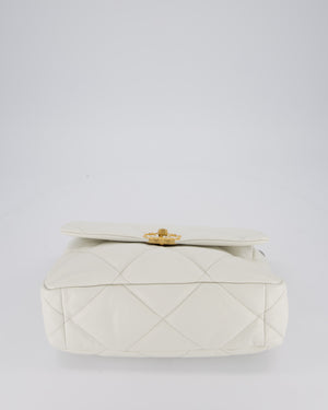 Chanel 20A Large 19 Flap Bag in White Goatskin Quilted Leather with Mixed Hardware