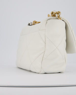 Chanel 20A Large 19 Flap Bag in White Goatskin Quilted Leather with Mixed Hardware