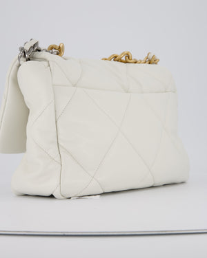 Chanel 20A Large 19 Flap Bag in White Goatskin Quilted Leather with Mixed Hardware