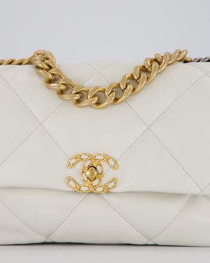 Chanel 20A Large 19 Flap Bag in White Goatskin Quilted Leather with Mixed Hardware