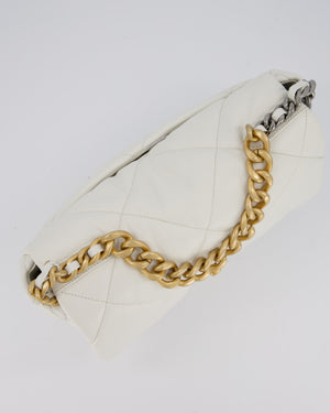 Chanel 20A Large 19 Flap Bag in White Goatskin Quilted Leather with Mixed Hardware