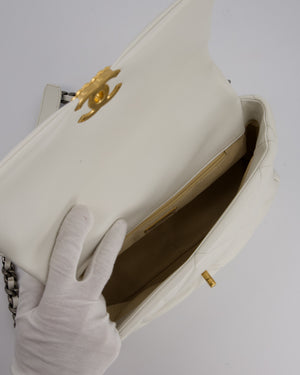 Chanel 20A Large 19 Flap Bag in White Goatskin Quilted Leather with Mixed Hardware