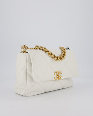 Chanel 20A Large 19 Flap Bag in White Goatskin Quilted Leather with Mixed Hardware