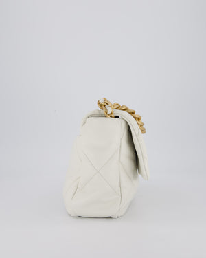 Chanel 20A Large 19 Flap Bag in White Goatskin Quilted Leather with Mixed Hardware