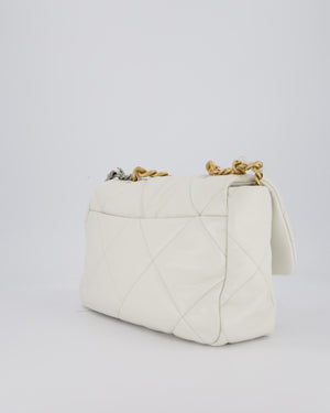 Chanel 20A Large 19 Flap Bag in White Goatskin Quilted Leather with Mixed Hardware