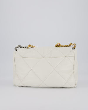 Chanel 20A Large 19 Flap Bag in White Goatskin Quilted Leather with Mixed Hardware