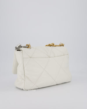 Chanel 20A Large 19 Flap Bag in White Goatskin Quilted Leather with Mixed Hardware