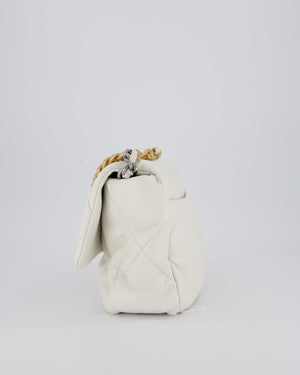 Chanel 20A Large 19 Flap Bag in White Goatskin Quilted Leather with Mixed Hardware