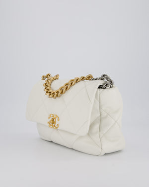 Chanel 20A Large 19 Flap Bag in White Goatskin Quilted Leather with Mixed Hardware
