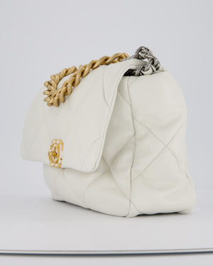 Chanel 20A Large 19 Flap Bag in White Goatskin Quilted Leather with Mixed Hardware