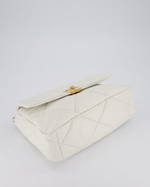 Chanel 20A Large 19 Flap Bag in White Goatskin Quilted Leather with Mixed Hardware
