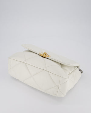 Chanel 20A Large 19 Flap Bag in White Goatskin Quilted Leather with Mixed Hardware