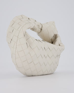 Bottega Veneta White Mini Jodie Bag in Intrecciato Calfskin Leather with Gold Hardware
