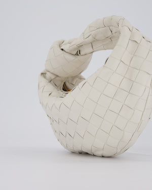 Bottega Veneta White Mini Jodie Bag in Intrecciato Calfskin Leather with Gold Hardware