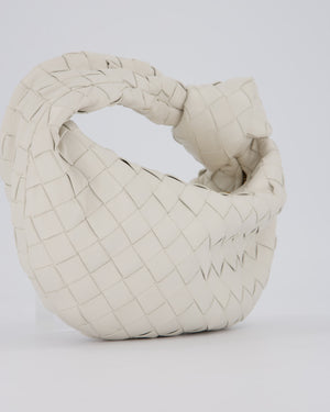 Bottega Veneta White Mini Jodie Bag in Intrecciato Calfskin Leather with Gold Hardware
