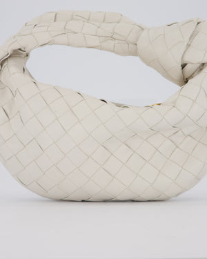 Bottega Veneta White Mini Jodie Bag in Intrecciato Calfskin Leather with Gold Hardware