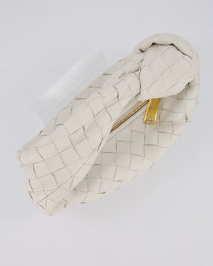 Bottega Veneta White Mini Jodie Bag in Intrecciato Calfskin Leather with Gold Hardware