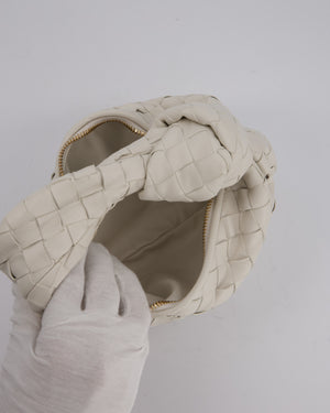 Bottega Veneta White Mini Jodie Bag in Intrecciato Calfskin Leather with Gold Hardware