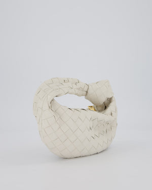 Bottega Veneta White Mini Jodie Bag in Intrecciato Calfskin Leather with Gold Hardware