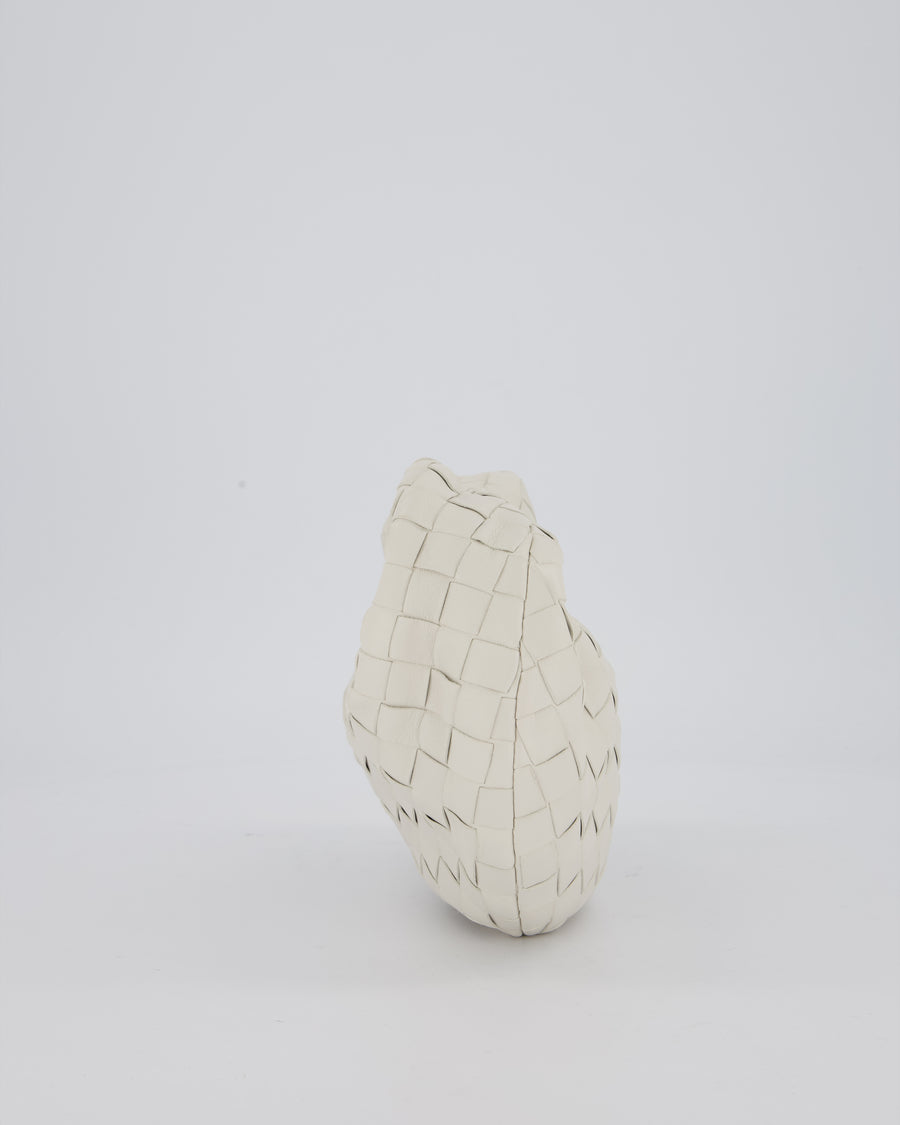 Bottega Veneta White Mini Jodie Bag in Intrecciato Calfskin Leather with Gold Hardware